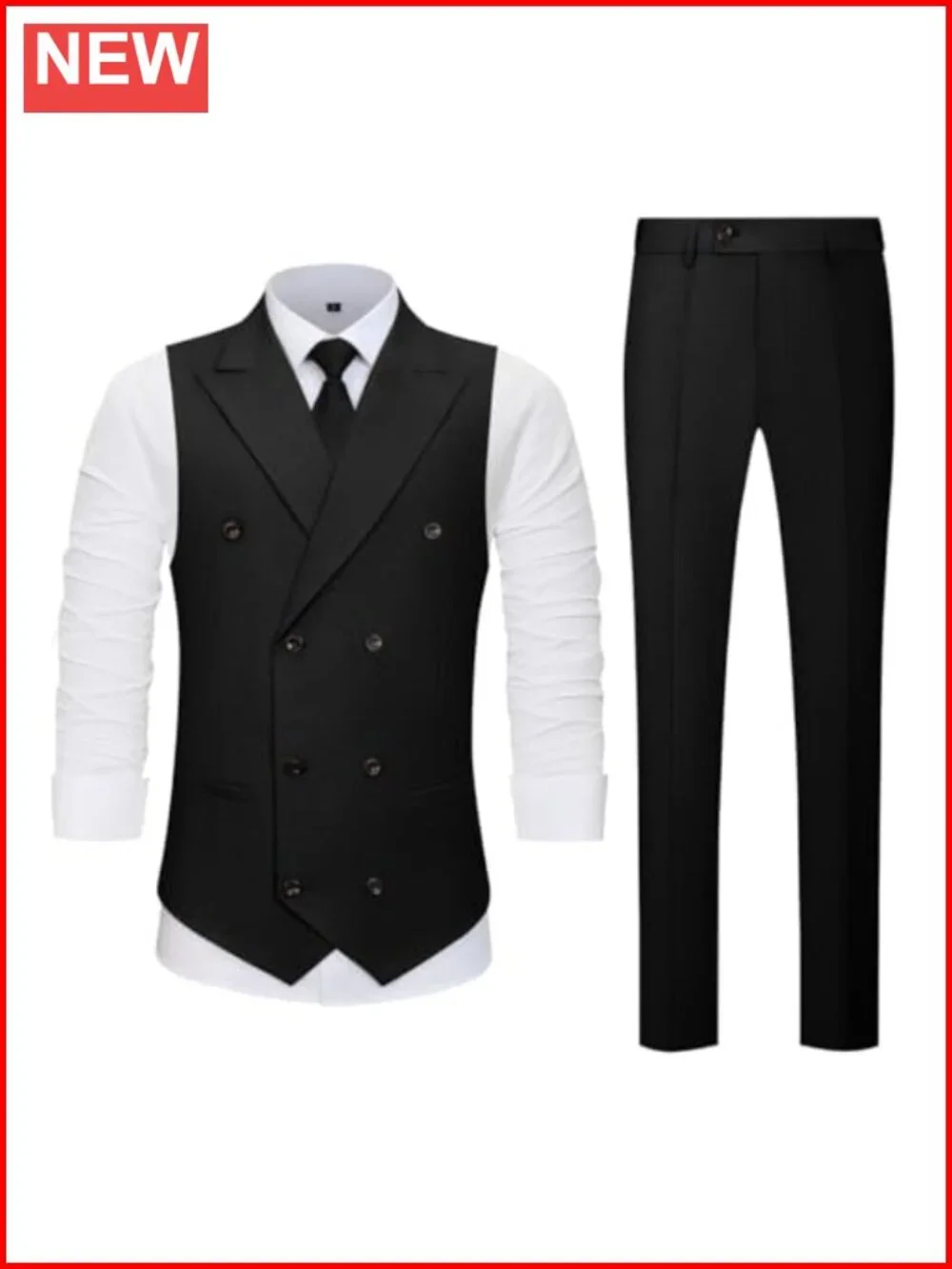 Men's Double Breasted Vest Pants Set Slim Fit Formal Suit